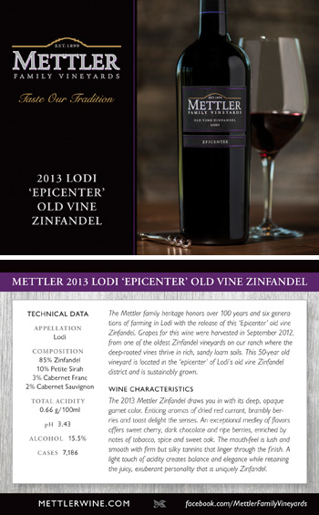 Mettler 2013 Zinfandel Wine Card
